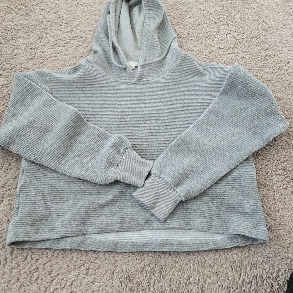 Tavi Noir Semi Cropped Hoodie Womens XS Gray Ribbed Velvet Lounge Athleisure - Picture 14 of 16